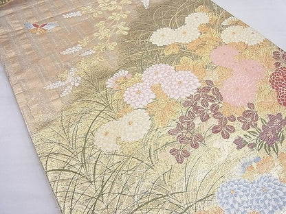平和屋着物◎六通柄袋帯 唐織 花蝶文 金糸 逸品 BAAF7601ea