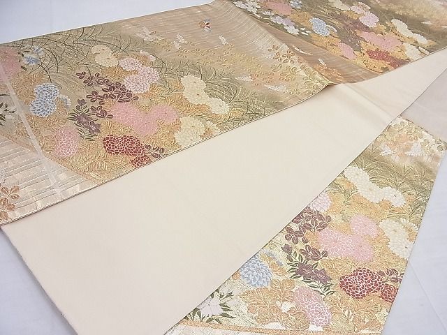 平和屋着物◎六通柄袋帯 唐織 花蝶文 金糸 逸品 BAAF7601ea