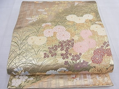 平和屋着物◎六通柄袋帯 唐織 花蝶文 金糸 逸品 BAAF7601ea