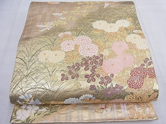 平和屋着物◎六通柄袋帯 唐織 花蝶文 金糸 逸品 BAAF7601ea