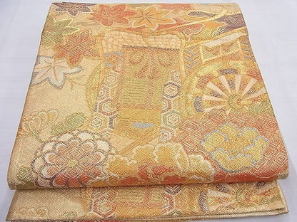 平和屋着物◎佐賀錦 六通柄袋帯 御所車花文 金糸 逸品 BAAF7622ea