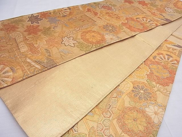 平和屋着物◎佐賀錦 六通柄袋帯 御所車花文 金糸 逸品 BAAF7622ea