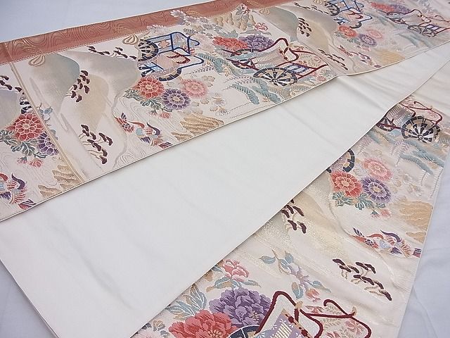 平和屋着物◎六通柄袋帯 唐織 御所車花文 金糸 逸品 BAAF4536ea