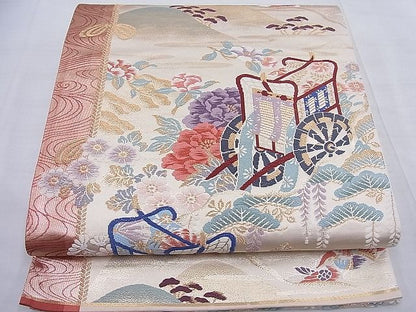 平和屋着物◎六通柄袋帯 唐織 御所車花文 金糸 逸品 BAAF4536ea