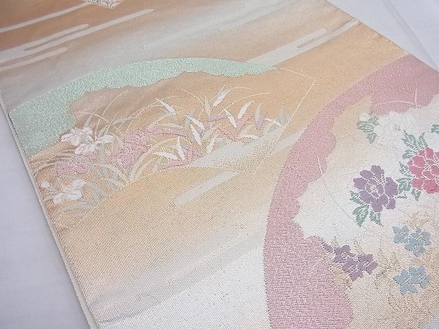 平和屋着物◎六通柄袋帯 唐織 地紙花文 金銀糸 逸品 BAAF7626ea
