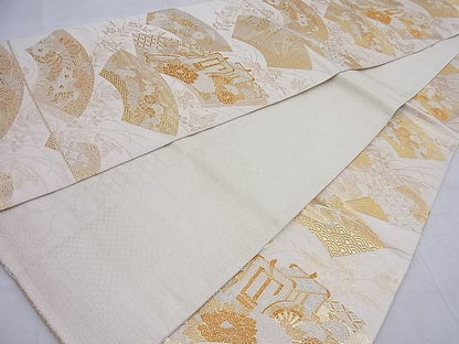 平和屋着物◎全通柄袋帯 地紙重ね花文 美保姿苑 金銀糸 逸品 BAAF7632ea