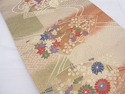 平和屋着物◎六通柄袋帯 唐織 地紙重ね花文 金糸 逸品 BAAF4572ea