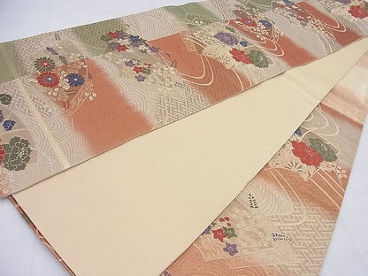 平和屋着物◎六通柄袋帯 唐織 地紙重ね花文 金糸 逸品 BAAF4572ea