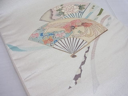 平和屋着物◎太鼓柄袋帯 扇面鳳凰花文 金彩 逸品 BAAF7662ea