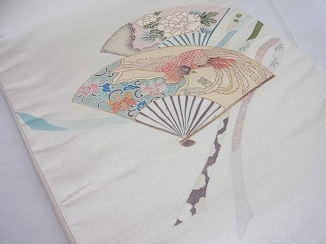 平和屋着物◎太鼓柄袋帯 扇面鳳凰花文 金彩 逸品 BAAF7662ea