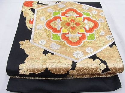 平和屋着物◎六通柄袋帯 唐織 鳳凰花亀甲文 黒地 金銀糸 逸品 BAAF4590ea