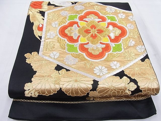 平和屋着物◎六通柄袋帯 唐織 鳳凰花亀甲文 黒地 金銀糸 逸品 BAAF4590ea