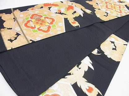 平和屋着物◎六通柄袋帯 唐織 鳳凰花亀甲文 黒地 金銀糸 逸品 BAAF4590ea