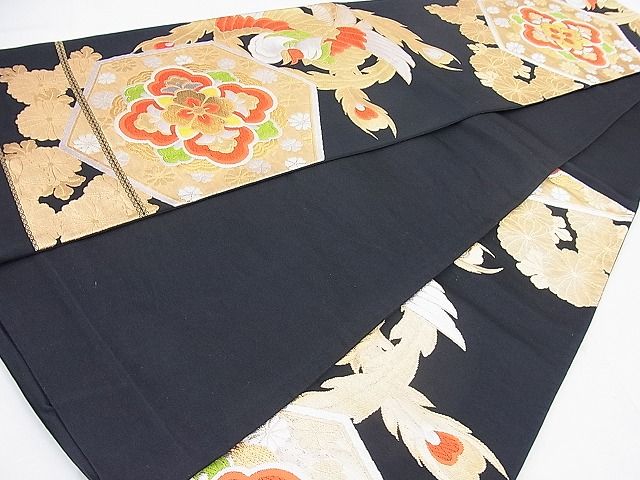 平和屋着物◎六通柄袋帯 唐織 鳳凰花亀甲文 黒地 金銀糸 逸品 BAAF4590ea