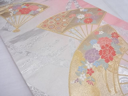 平和屋着物◎六通柄袋帯 唐織 扇面花文 金銀糸 逸品 BAAF4594ea