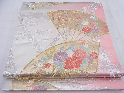 平和屋着物◎六通柄袋帯 唐織 扇面花文 金銀糸 逸品 BAAF4594ea
