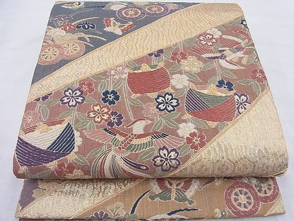 平和屋着物■六通柄袋帯 唐織 鳳凰花文 金糸 逸品 BAAF4490ea