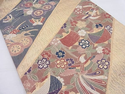 平和屋着物■六通柄袋帯 唐織 鳳凰花文 金糸 逸品 BAAF4490ea