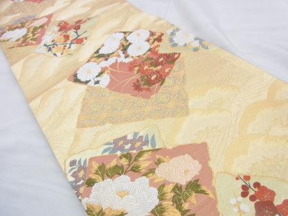 平和屋着物◎六通柄袋帯 唐織 色紙重ね花文 金糸 逸品 BAAF5305th