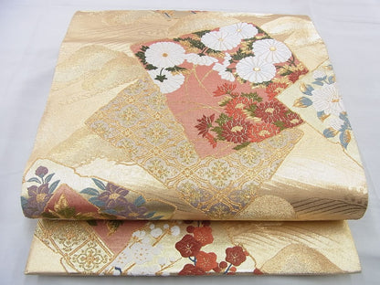 平和屋着物◎六通柄袋帯 唐織 色紙重ね花文 金糸 逸品 BAAF5305th
