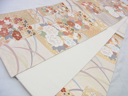 平和屋着物◎六通柄袋帯 唐織 草花文 金糸 逸品 BAAF5311th
