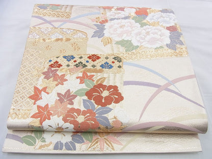平和屋着物◎六通柄袋帯 唐織 草花文 金糸 逸品 BAAF5311th