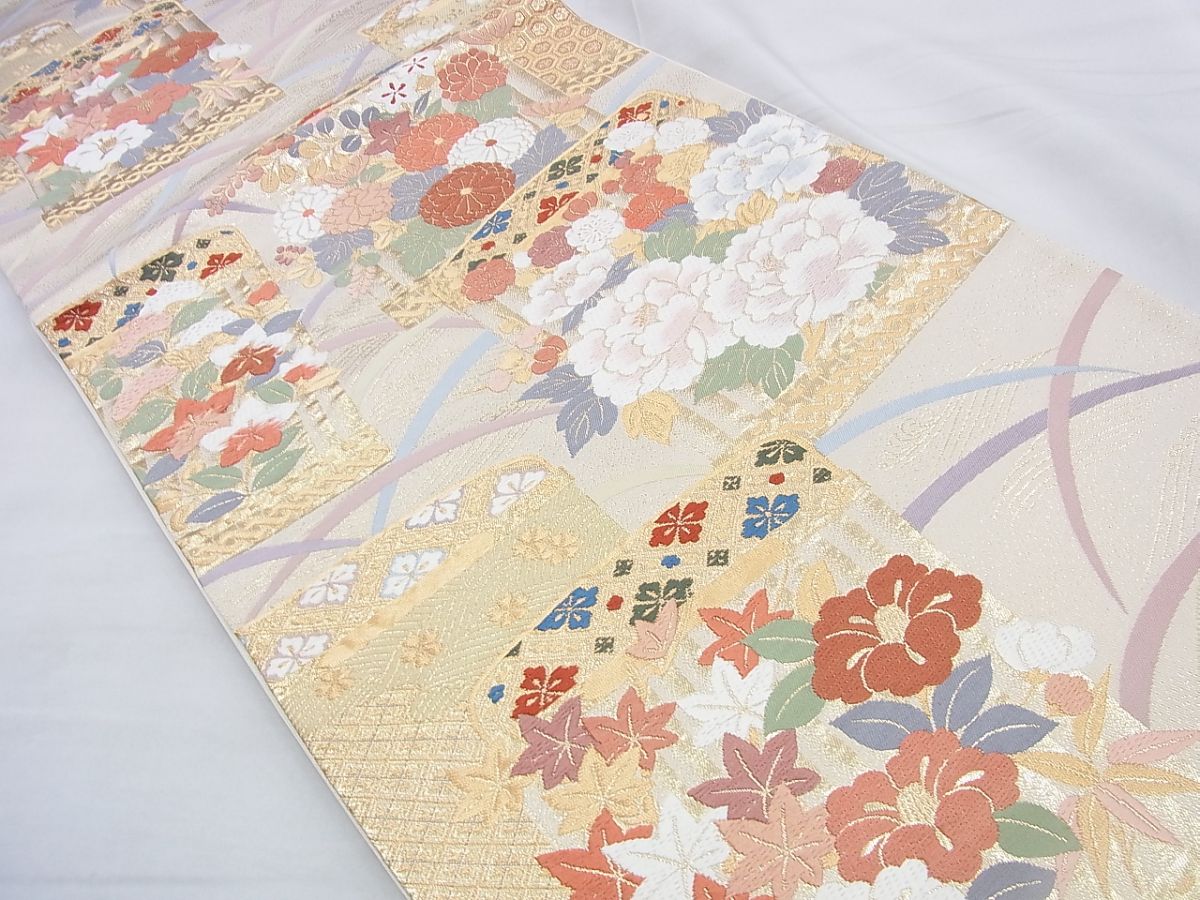 平和屋着物◎六通柄袋帯 唐織 草花文 金糸 逸品 BAAF5311th