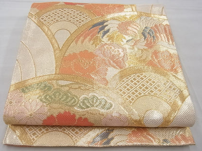 平和屋着物◎佐賀錦 六通柄袋帯 花鳥青海波 金糸 逸品 BAAF5348th