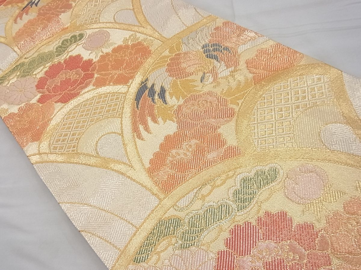 平和屋着物◎佐賀錦 六通柄袋帯 花鳥青海波 金糸 逸品 BAAF5348th