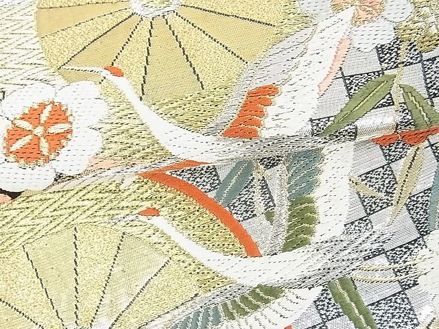 平和屋着物□六通柄袋帯 唐織 飛鶴源氏車花文 金