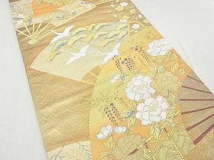平和屋着物■六通柄袋帯 琳派蒔絵桧扇 金糸 逸品 DAAF3013sf