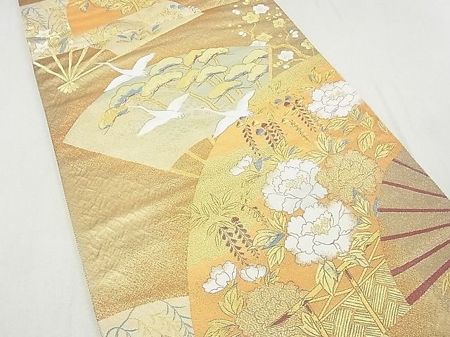 平和屋着物■六通柄袋帯 琳派蒔絵桧扇 金糸 逸品 DAAF3013sf