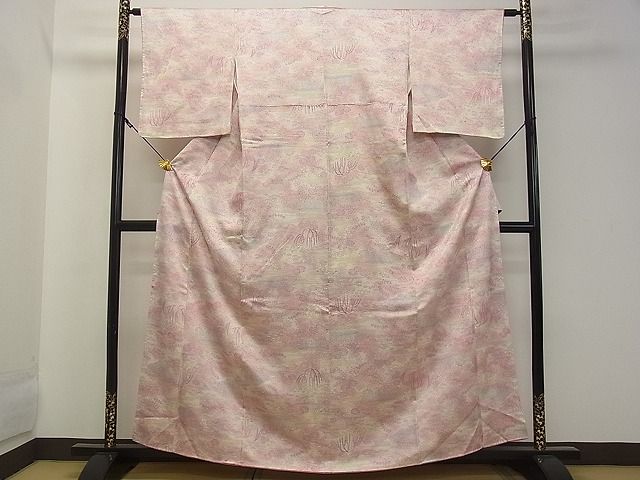 平和屋着物▽上質な小紋 単衣 樹林シルエット 正絹 逸品