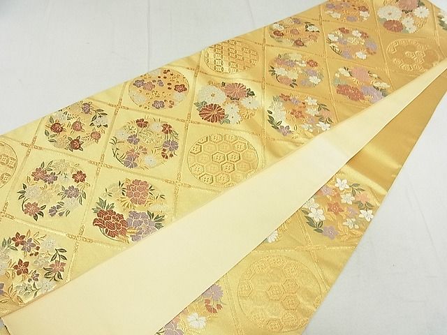 平和屋着物□六通柄袋帯 唐織 天井草花丸文 金糸 逸品 DAAF3018sf