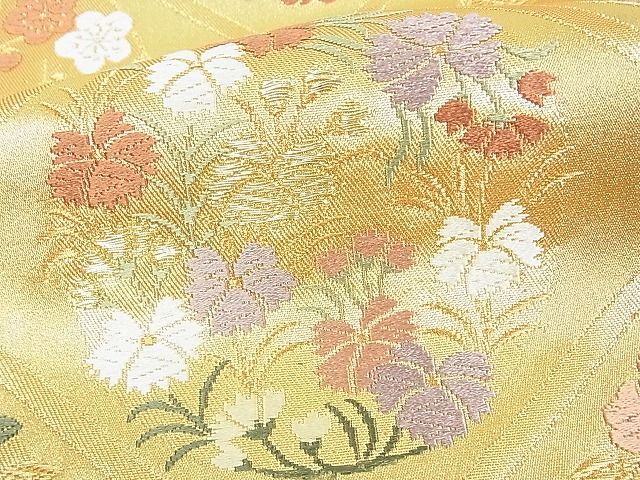 平和屋着物□六通柄袋帯 唐織 天井草花丸文 金糸 逸品 DAAF3018sf