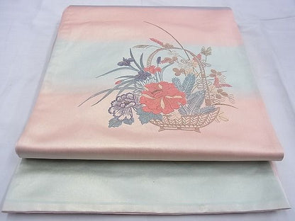 平和屋着物◎太鼓柄袋帯 刺繍 花籠文 金糸 逸品 BAAF4202xa