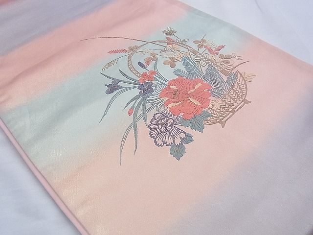 平和屋着物◎太鼓柄袋帯 刺繍 花籠文 金糸 逸品 BAAF4202xa