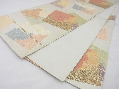 平和屋着物◎六通柄袋帯 色紙重ね花文 金銀糸 逸品 BAAF4231xa