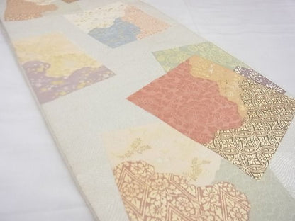 平和屋着物◎六通柄袋帯 色紙重ね花文 金銀糸 逸品 BAAF4231xa