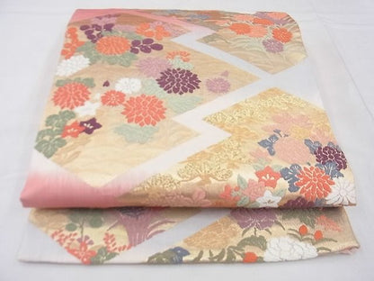 平和屋着物◎六通柄袋帯 唐織 松皮菱花文 金糸 逸品 BAAF4239xa