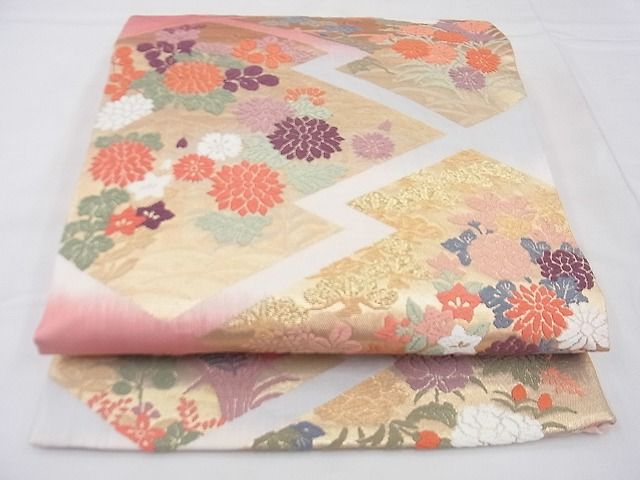 平和屋着物◎六通柄袋帯 唐織 松皮菱花文 金糸 逸品 BAAF4239xa