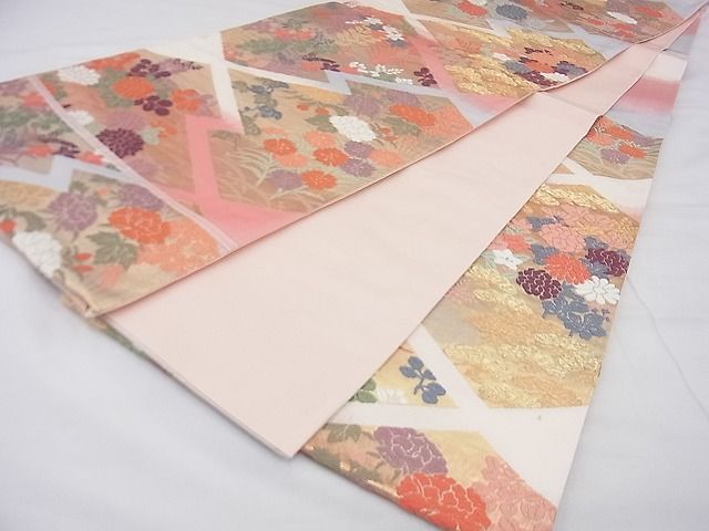 平和屋着物◎六通柄袋帯 唐織 松皮菱花文 金糸 逸品 BAAF4239xa
