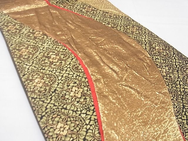 平和屋着物◎六通柄袋帯 草花文 金糸 逸品 BAAF4246xa
