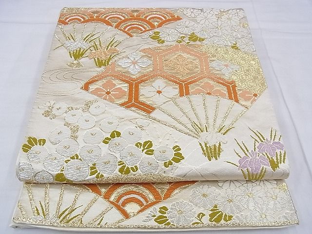 平和屋着物◎六通柄袋帯 唐織 扇面花文 金銀糸 逸品 BAAF4267xa