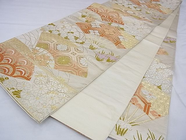平和屋着物◎六通柄袋帯 唐織 扇面花文 金銀糸 逸品 BAAF4267xa