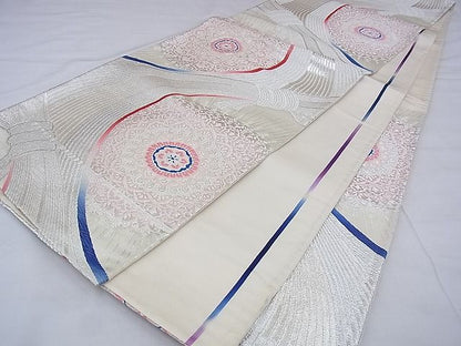 平和屋着物◎六通柄袋帯 唐織 正倉院花文 銀糸 逸品 BAAF4271xa