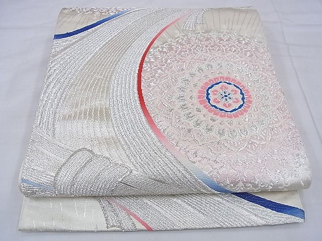 平和屋着物◎六通柄袋帯 唐織 正倉院花文 銀糸 逸品 BAAF4271xa