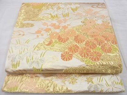 平和屋着物◎西陣 六通柄袋帯 唐織 エ霞吉祥花文 金糸 逸品 BAAF7449wk