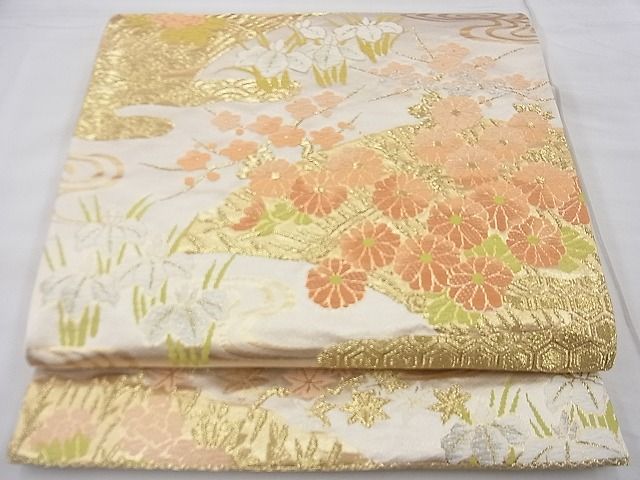 平和屋着物◎西陣 六通柄袋帯 唐織 エ霞吉祥花文 金糸 逸品 BAAF7449wk
