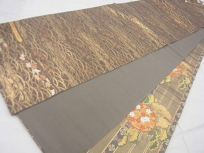 平和屋着物◎太鼓柄袋帯 唐織 雪輪エ霞草花文 金糸 逸品 BAAF7456wk
